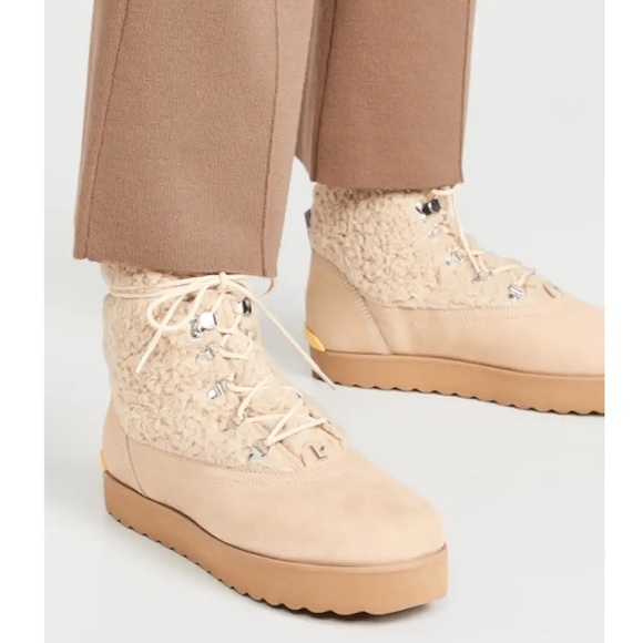 Larroudé Vail Boots Sand/Cream Nubuck & Sherpa Hiking-Inspired Size 10 New - Picture 1 of 16